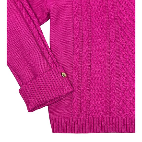 Talbots Cable Knit Button Cuff Sweater Vivid Berry Large Classy Sophisticated - Picture 3 of 9
